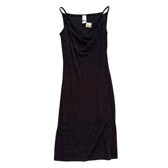 Vintage Chesley Dress Womens Small Black Shimmer Midi Slip Cowl Neck Party Y2K - Picture 7 of 15